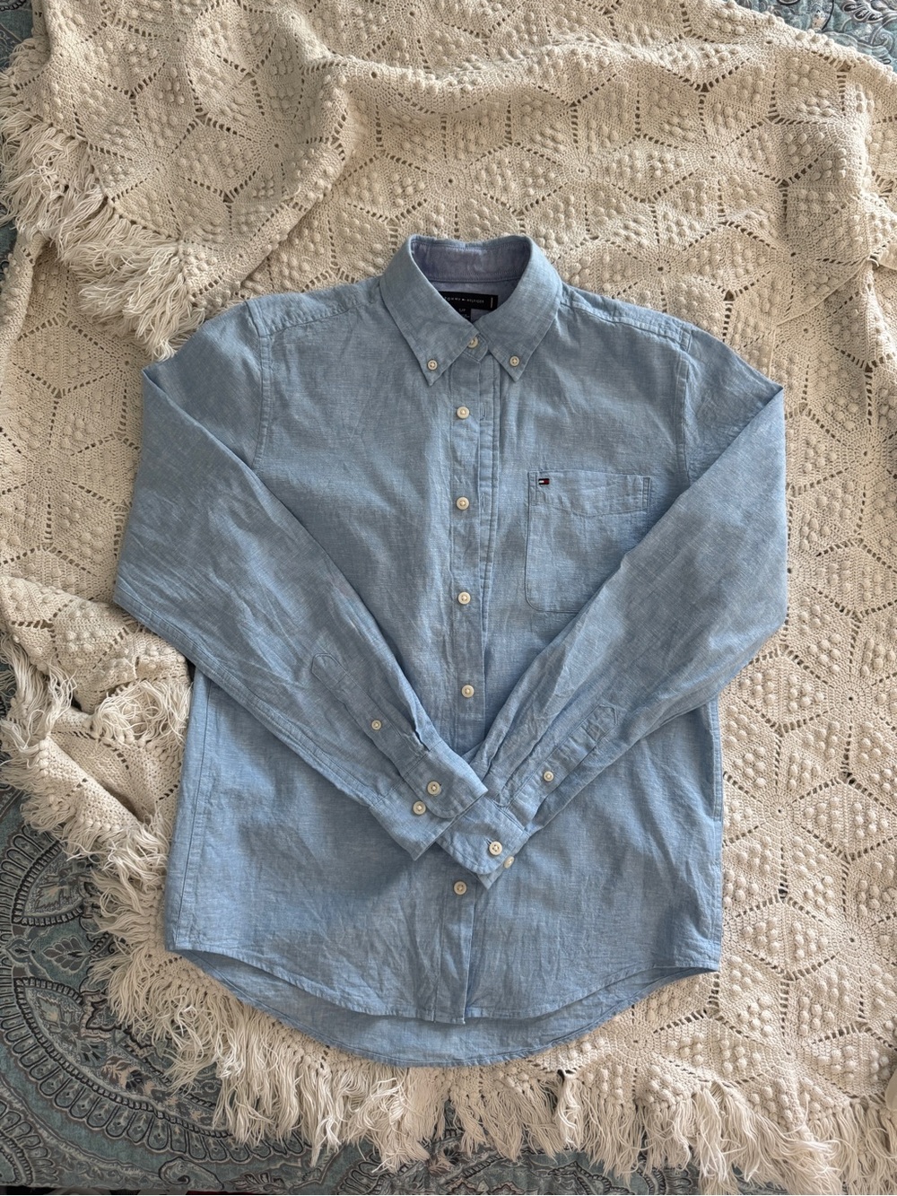 Tommy Hilfiger Pale Blue Button-Down Linen Blend Shirt